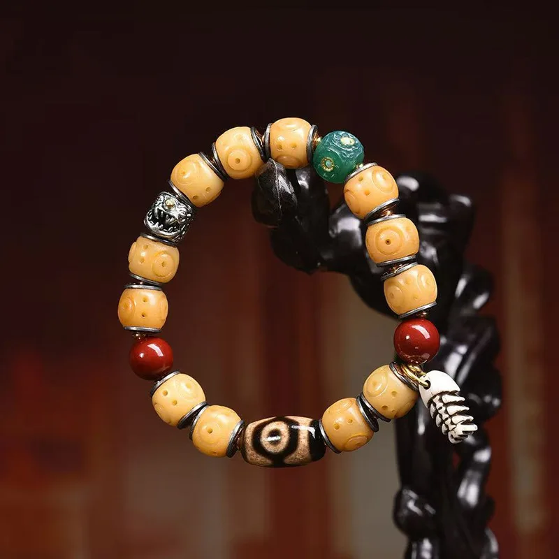 

Натуральные бусины с гравировкой из кости яка с обратным потоком, браслет с одной оберткой, медная инкрустация, тибетские коллекционные предметы, четки с автографом, агат