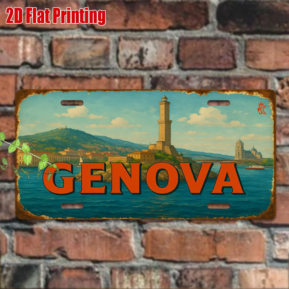 Placa de Metal Vintage 2D Plana, Impressão 2D Plana, 1 unidade, Apenas para Decoração, Arte de Parede Externa (29,97cm * 14,99cm), GENOVA Alumínio