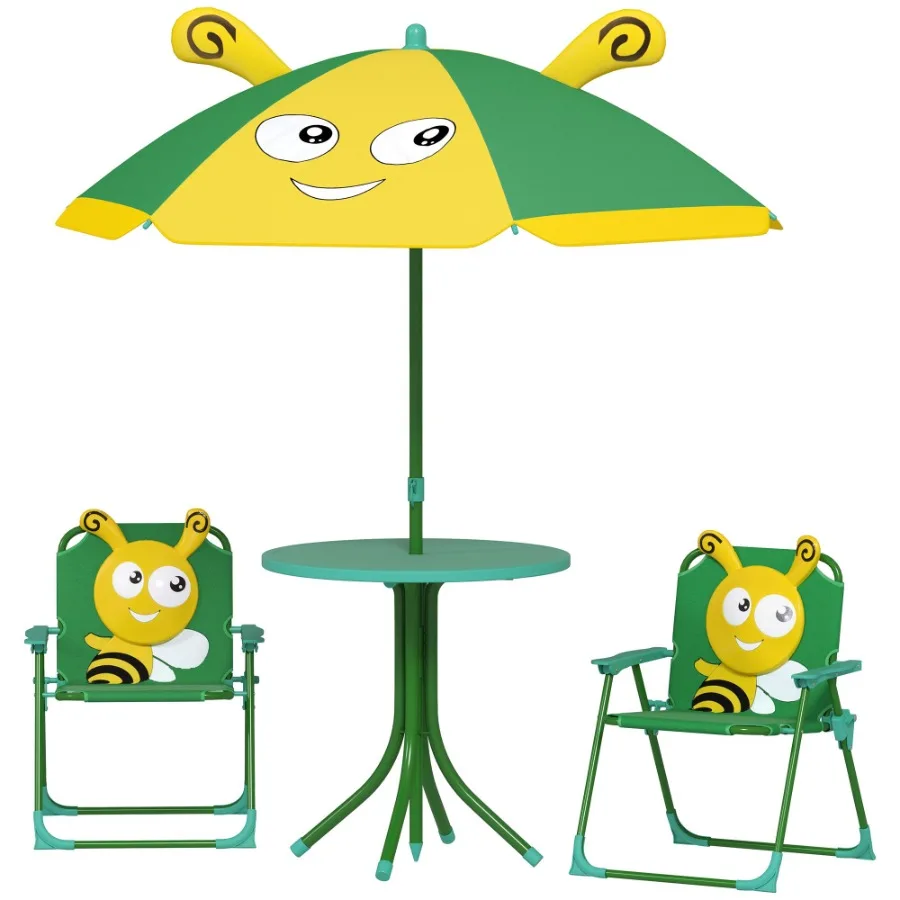 

Qaba Picnic Table and Chair Set Outdoor Activity Table with Foldable Chairs Height Adjustable Umbrella Green