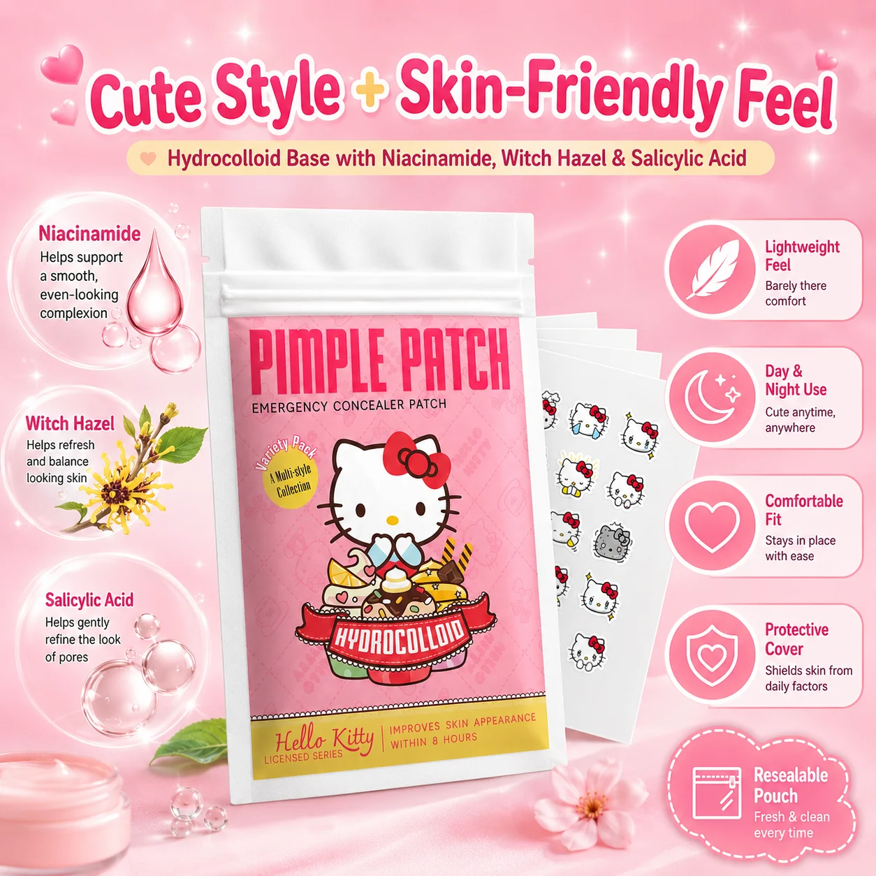 100PCS hello kitty Acne patches, facial acne patches, hydrogel acne removal patches, concealer view 3