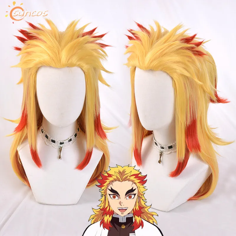 Kyojuro Rengoku Cosplay Wig Gradient Highlighted Hair High Temperature Fibe Anime Halloween Party Christmas Carnival