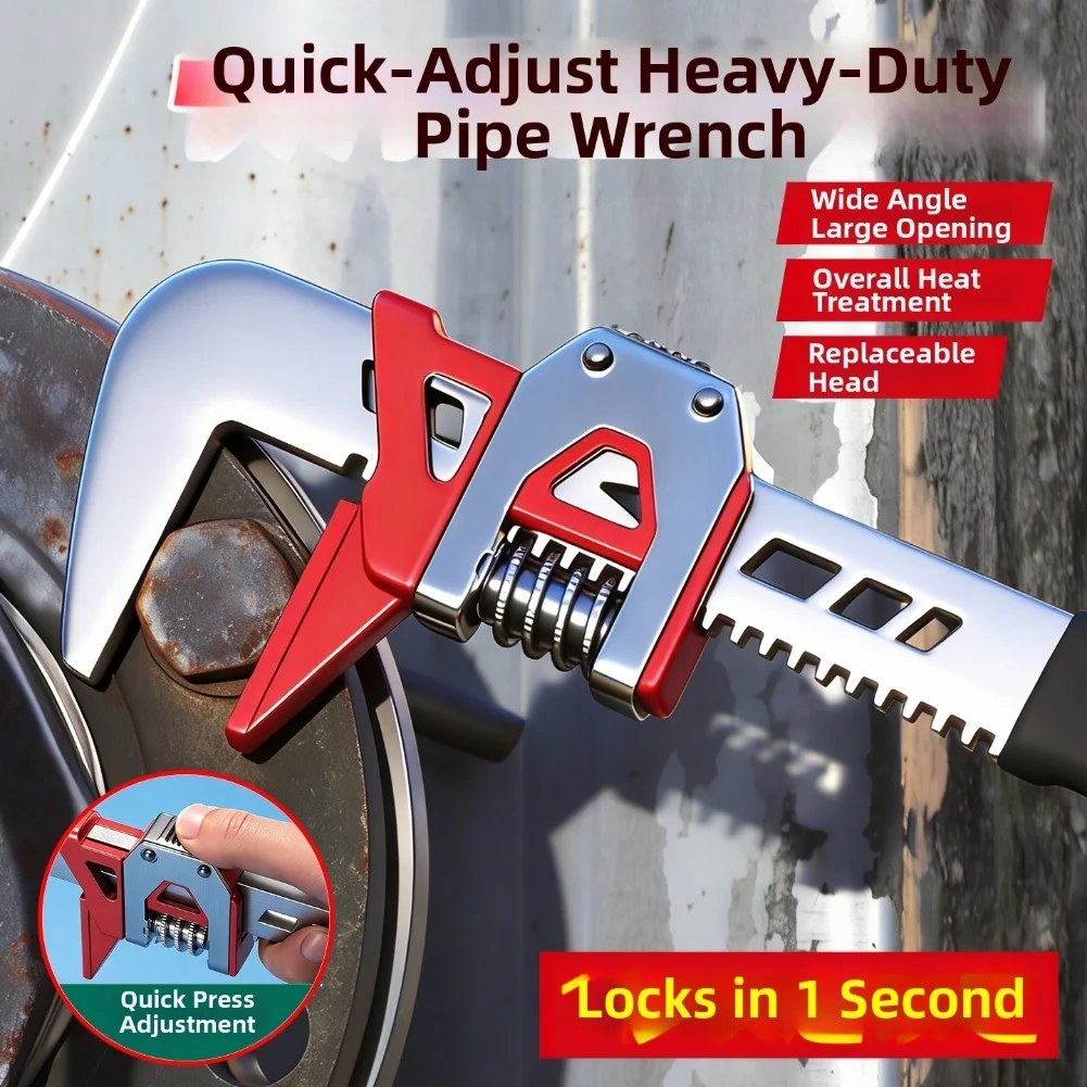 Heavy-Duty 12-Inch Adjustable Pipe Wrench 0-75mm Wide Opening Power Tools Manual Tools Accessories
