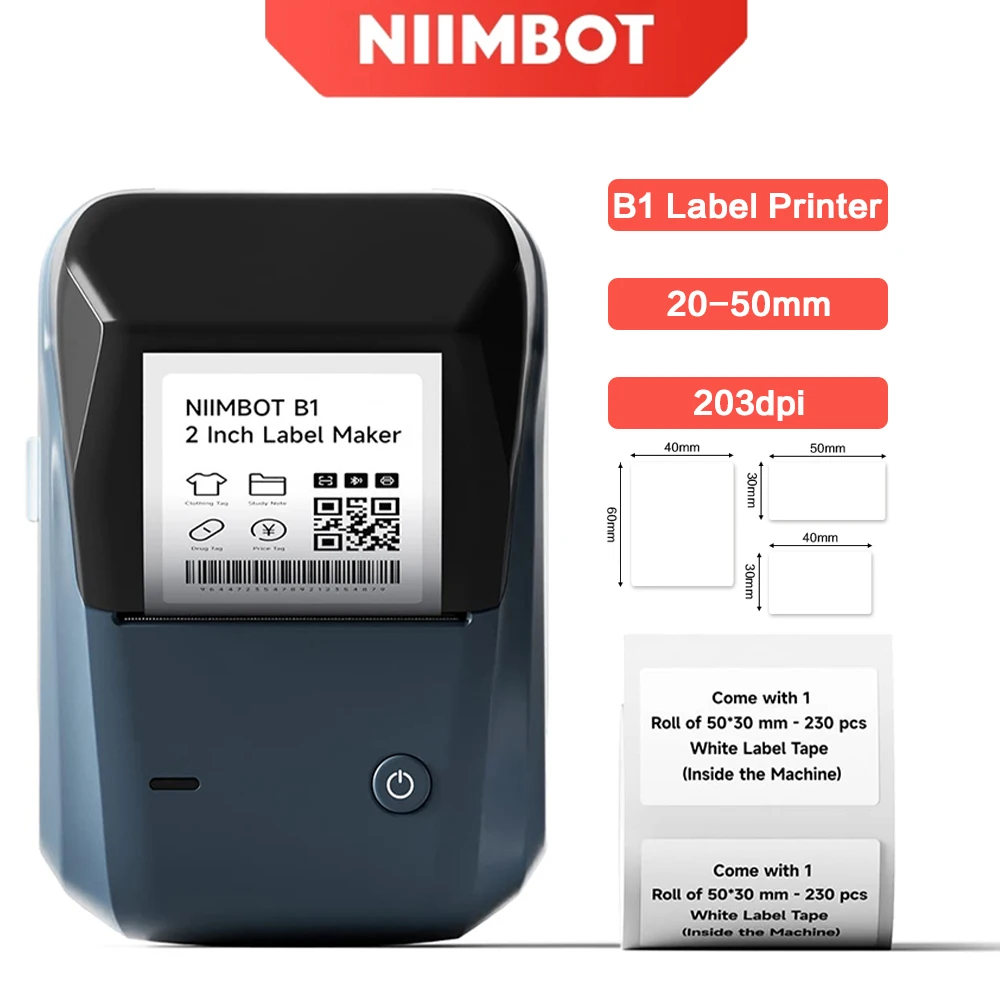 Niimbot B1 Mini Label Printer Pocket Thermal Adhesive Sticker Maker Portable 20-50mm Wireless Bluetooth Label Printer Home Use