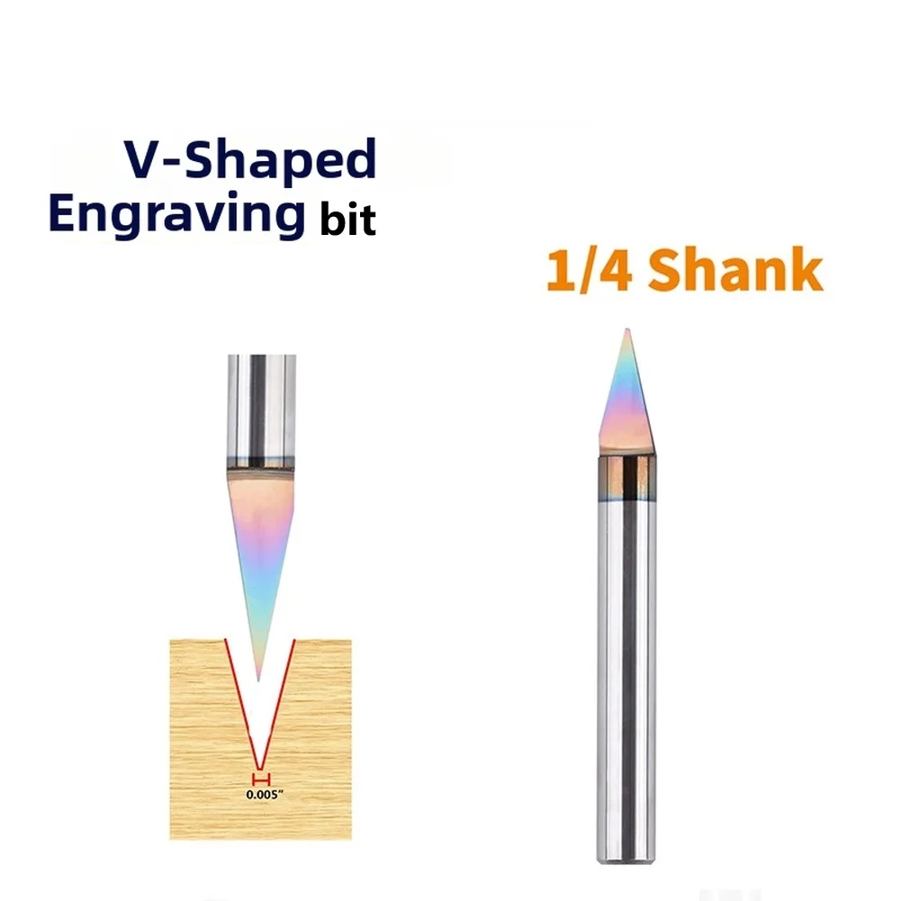 1pc V-shaped Edge Engraving Bit 6.35mm Shank CNC Router Bit V Shape Tip Carving Cutter Milling Cutter Wood Carving Tool