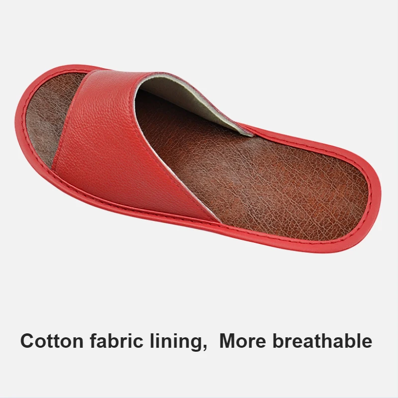 Genuine Cow Leather Slippers Homes in indoor slipper summer men women elderly non-slip cool sandals casual single Slides shoes