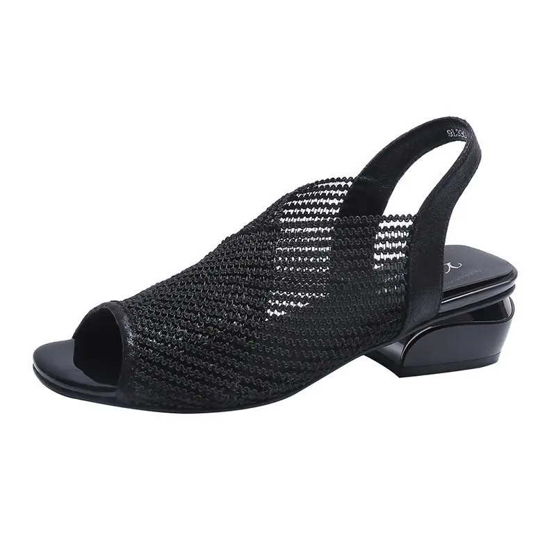 Women Sandals Fashion Thick Heel Peep Toe Women\'s Shoes Mesh Breathable Sandals Ladies Plus Size Girls Summer Beach Sandals