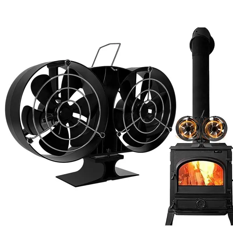 

Heat Powered Stove Fan Eco Quiet Black 6 Blades Dual Head Log Wood Burner Fireplace Fan Fireplace Fan Home Winter Warm Heated