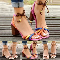 Brazil Fashion Luxury Twist Woven Sandals Color Blocking Designer Brand Women's Shoes Thick with High Heel Sandals Female Casual