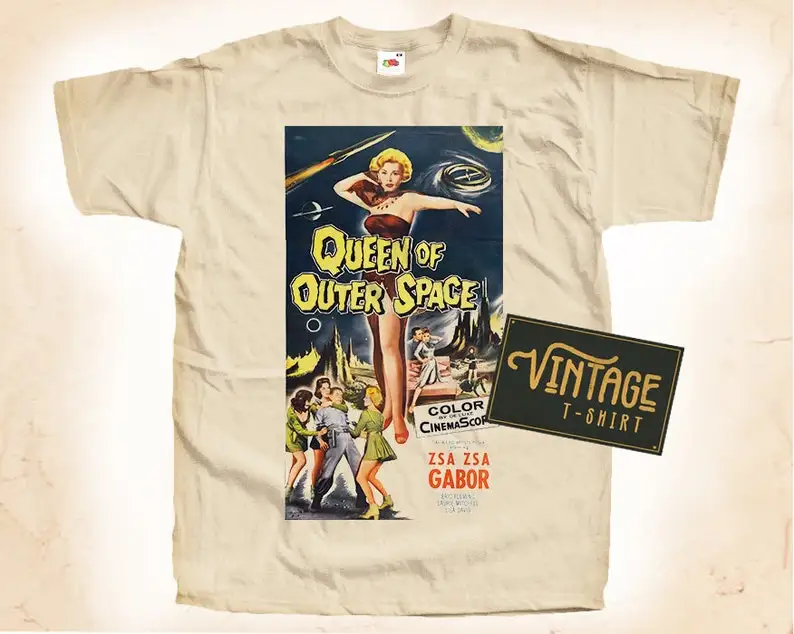 

Queen of Outer Space T shirt Tee Natural Vintage Cotton Movie Poster Beige All Sizes