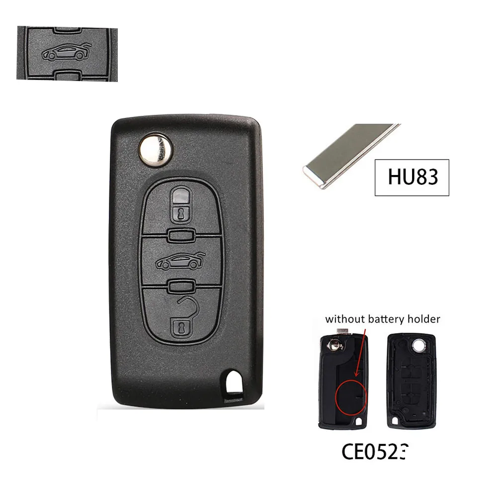 Remote Car Key Shell Fob For Peugeot 207 307 308 407 607 807 For Citroen C2 C3 C4 C5 C6 Flip 3 Button HU83/VA2 Blade CE05 36/23