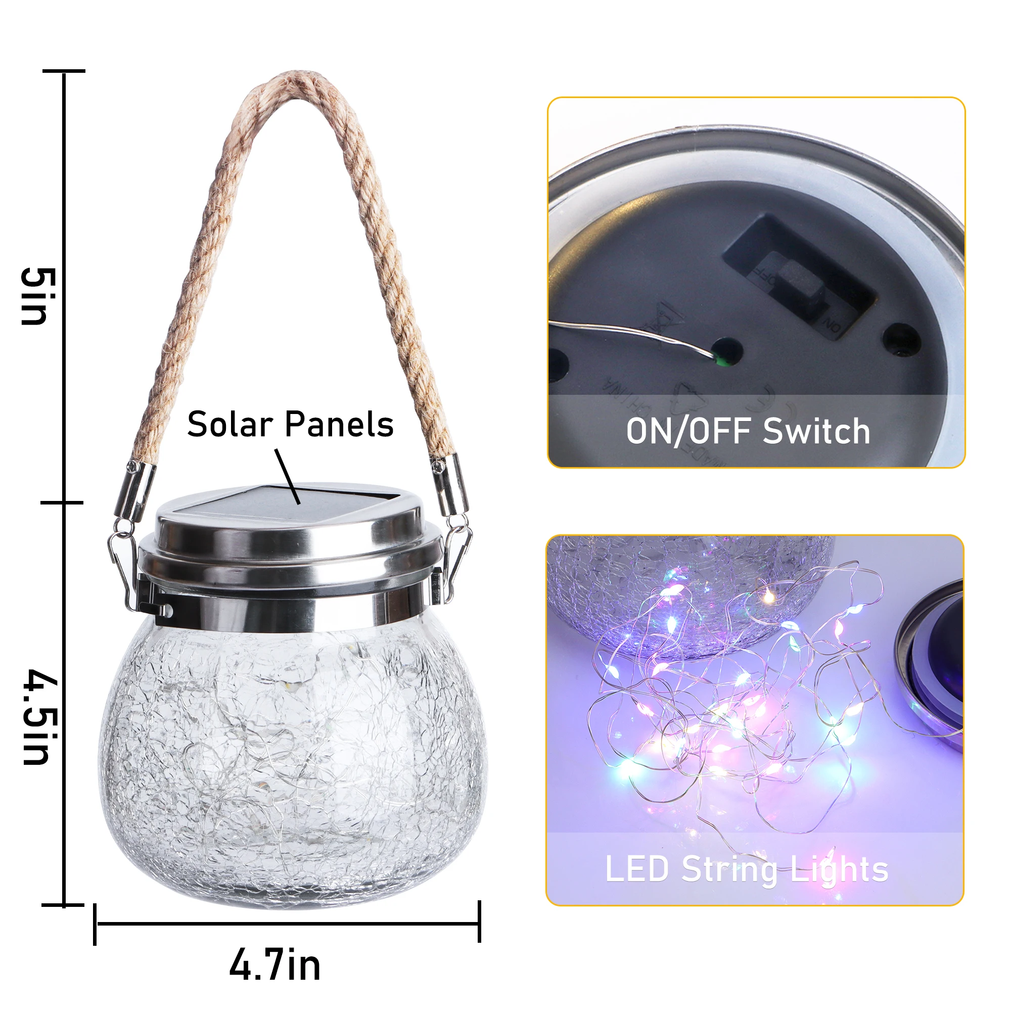 1/2pcs Solar Lights,Outdoor Light ,Waterproof Garden LED Lamp,String Lantern,Outside Light with Solar Battery,Crackle Glass Ball