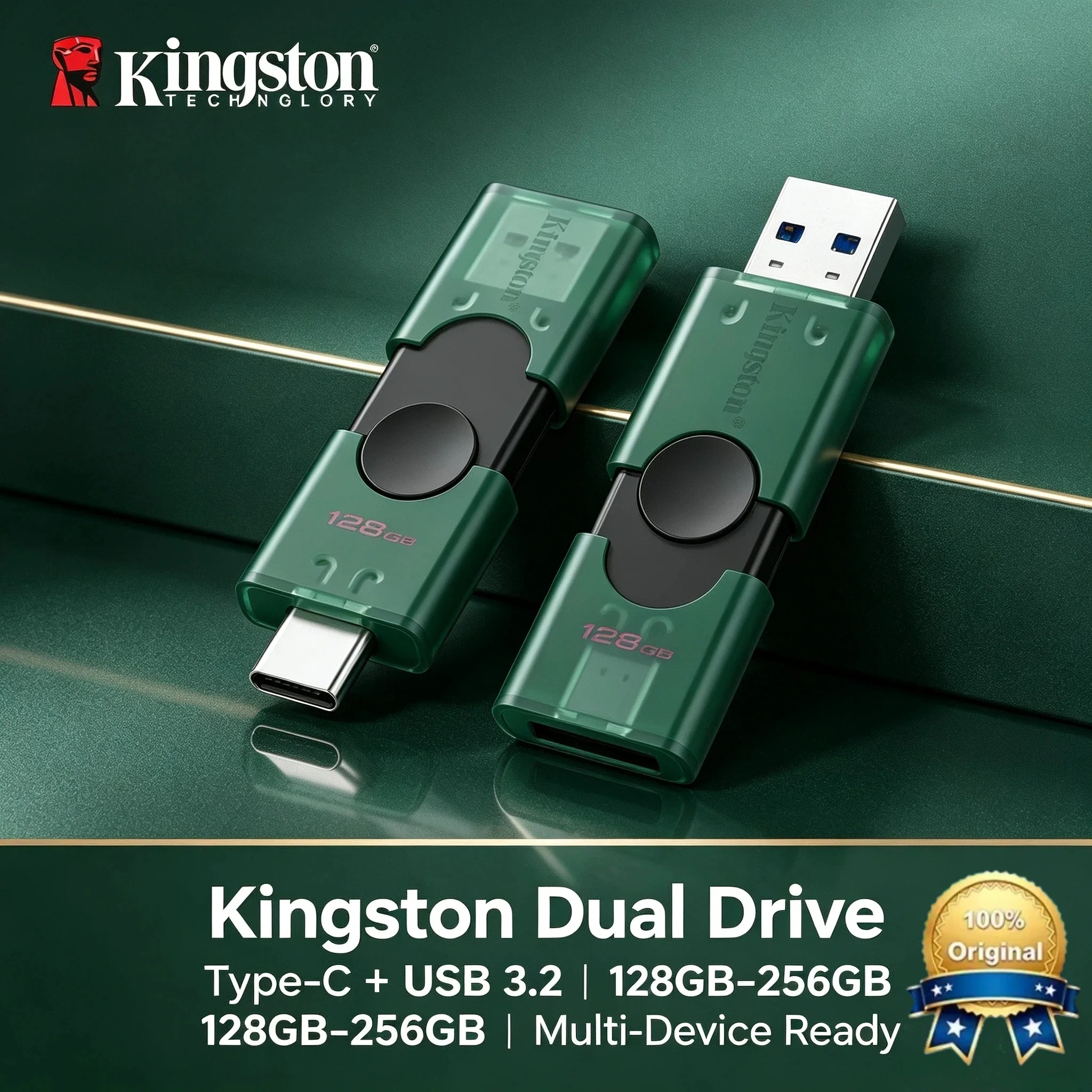 Kingston DTDEG2 USB 3.2 Dual Type C A Flash Drive 128GB 256GB OTG Memory Stick for iPhone 16 15 Original U Disk Pro
