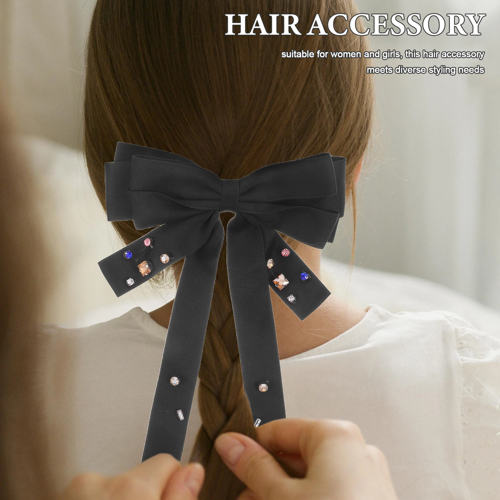 

Hair Accessories Big Bowknot Ponytail Clips Back of Head Bows Decorative Holder Black Hairpin