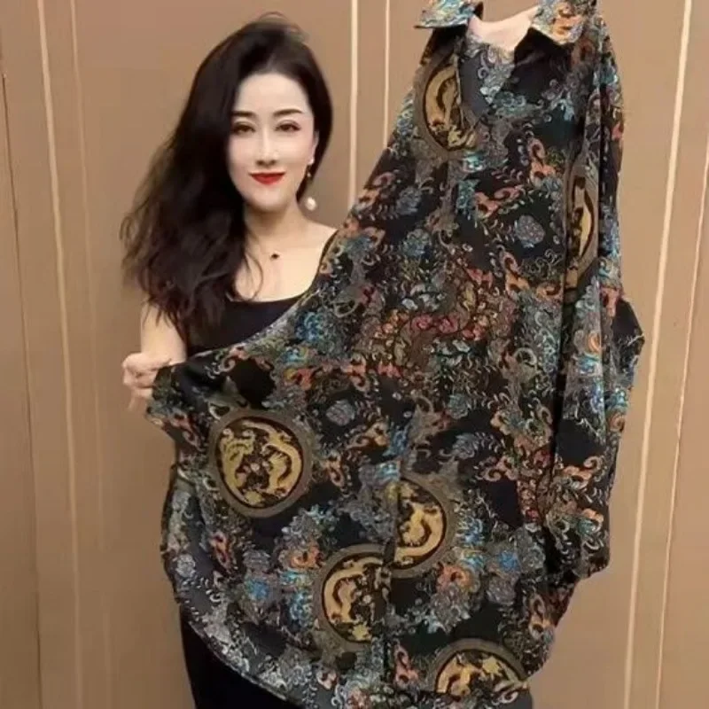 

Middle Aged Elderly Women Clothing Vintage Floral Print Oversize Shirts Ladies Fashion Long Sleeve Blouses Casual Chiffon Tops
