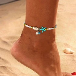 1pc Boho Starfish Beaded Anklets With Conch Fashion Women Beach  Adjustable Rice Beads Ankle Bracelets Girls Summer Foot Jewelry