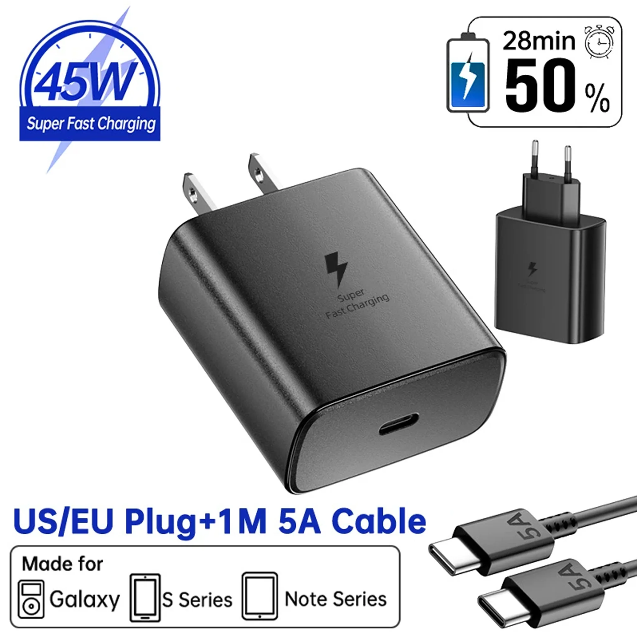 For Samsung 45W PD Charger Super Fast Charger Type C Cable For Galaxy S26 S25 Ultra S24 S23 S22 S21 A54 A55 A56 A17 Tab S10 FE