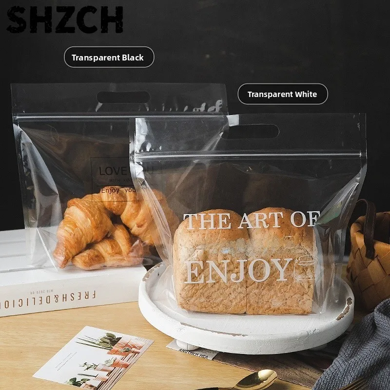 High-End Sed Baking Bread Bag Zipper Transparent Handheld Toast Paaging Bag 450g Slice Bakery Kitchen Cooking Tools