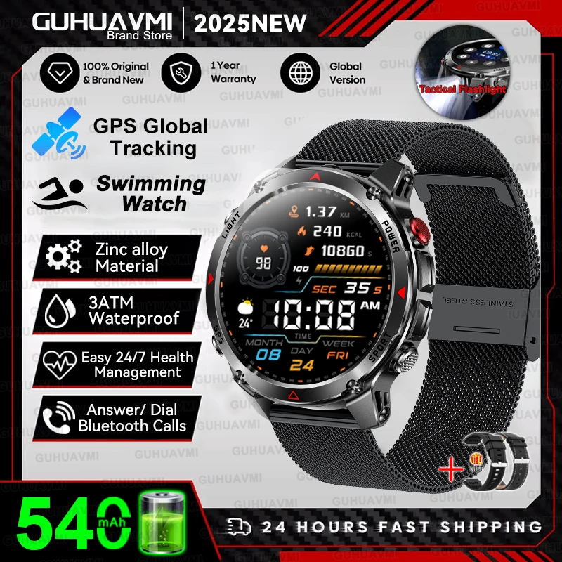 2025 New Professional GPS Sports Smart Watch Outdoor RIDE Run GPS track Swim Watchs Compass Altimeter 3ATM Sports Bracelets Men