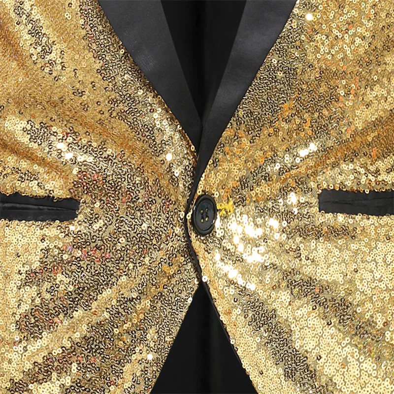 Gold Sequin Suit Jacket Men\'s, Performance/Party Dress Coats, Red Silver Male Blazers, Purple White Black Collar Tuxedo