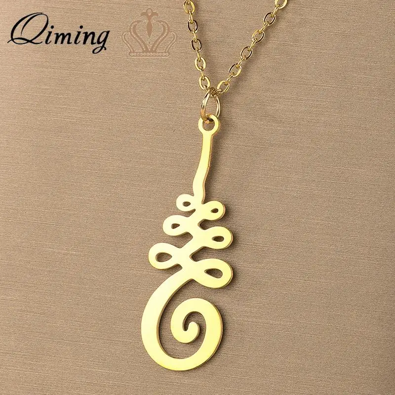 QIMING Unalome Yoga Pendant Necklace For Women Stainless Steel Jewelry Geometric Vintage Necklace