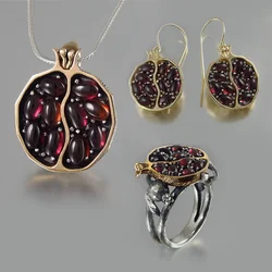MFY Romad Vintage Round Red Pomegranate Garnet Earrings For Woman Girl CZ Stone Pendant Drop Earrings Jewelry