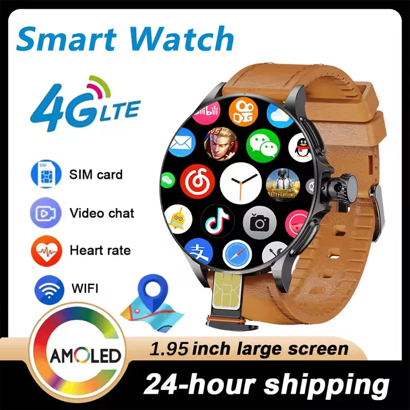 Montre connectée Android GT200, écran AMOLED 1,95 pouces 750*750, 4 Go + 32 Go, GPS, WIFI, appel vidéo, caméra 8 MP, montre connectée 4G SIM