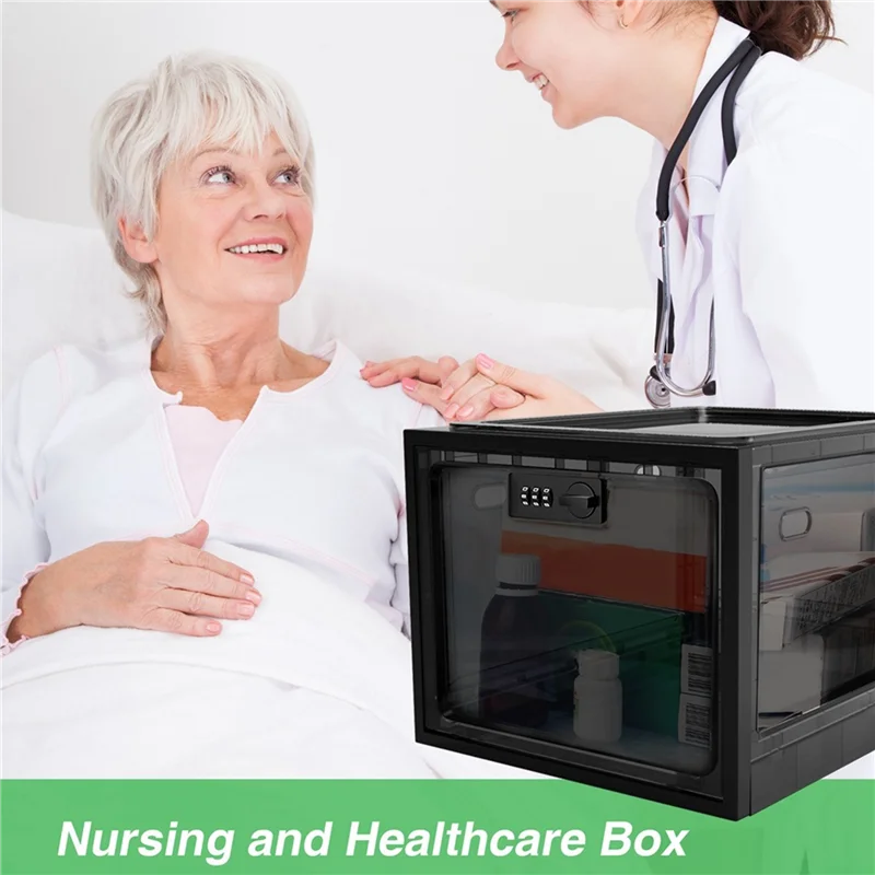 

Medicine Lock Box, Cell Phone Lock Box Lockable Storage Box, Refrigerator Food Lock Box Tablet Storage Cabinet Durable ,Black