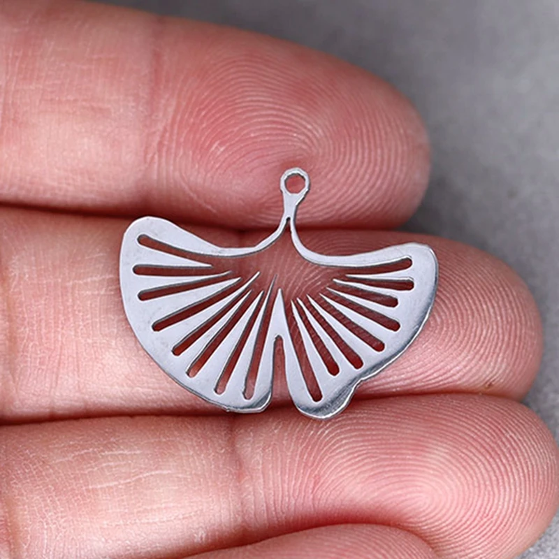 Colgante de acero inoxidable con forma de hoja de Ginkgo, colgante de 3 piezas con borlas artesanales, para fabricación de joyas, DIY