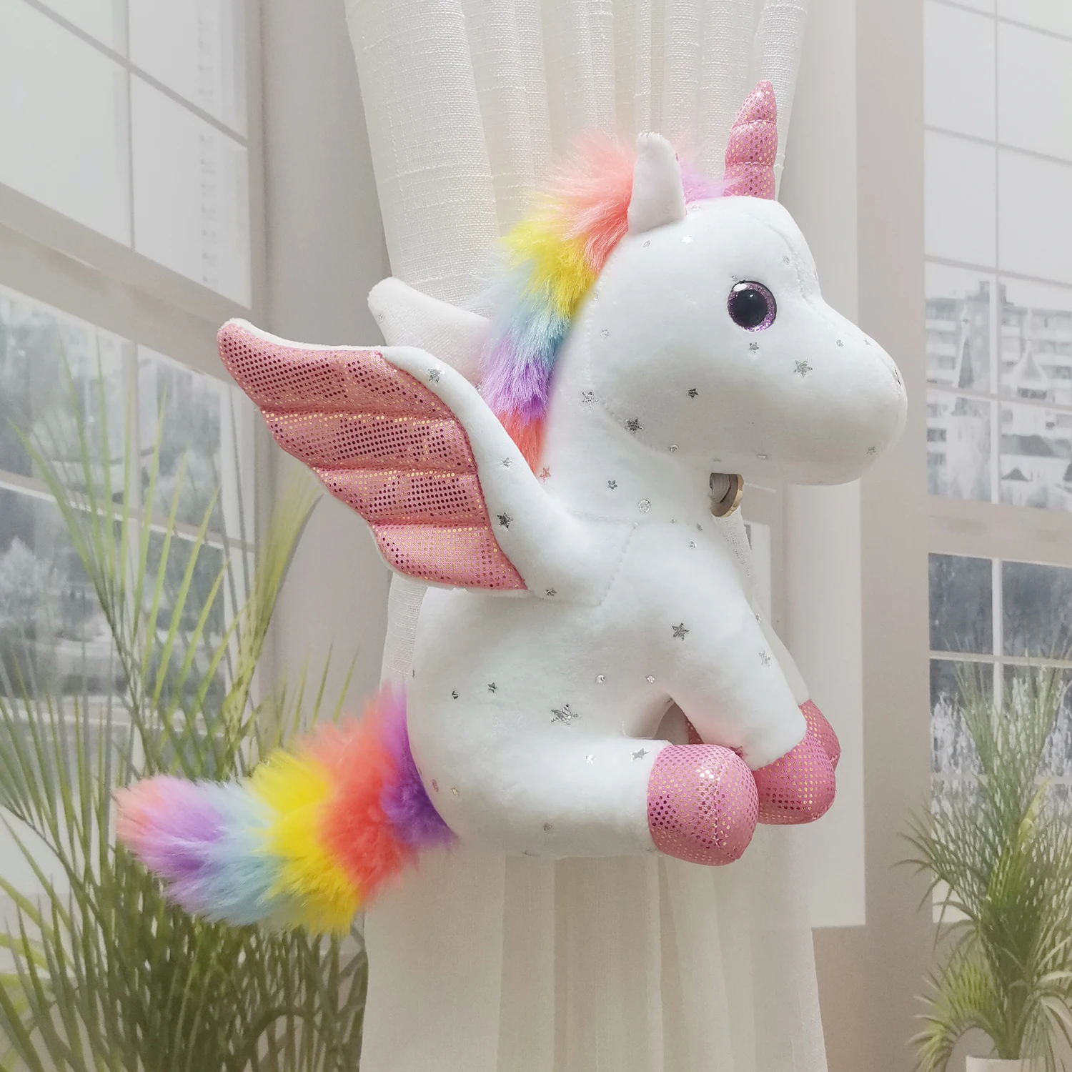 2pcs Mascot Rainbow Star Unicorn Curtain Tieback Holder Tie Back Children Room Decoration Accessories Curtain Strap