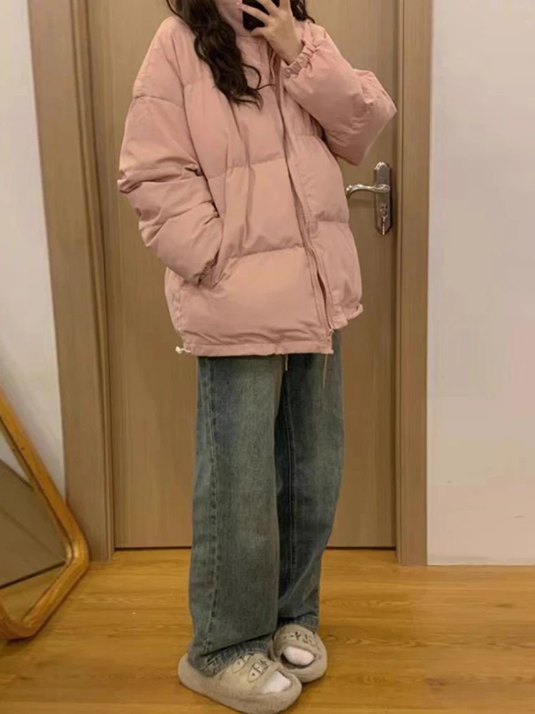 

Pink ort down Jaet Women's Loose Fit Korean Sle Student Winter Coat Thi Outerwear Commute Faion Straight Cut