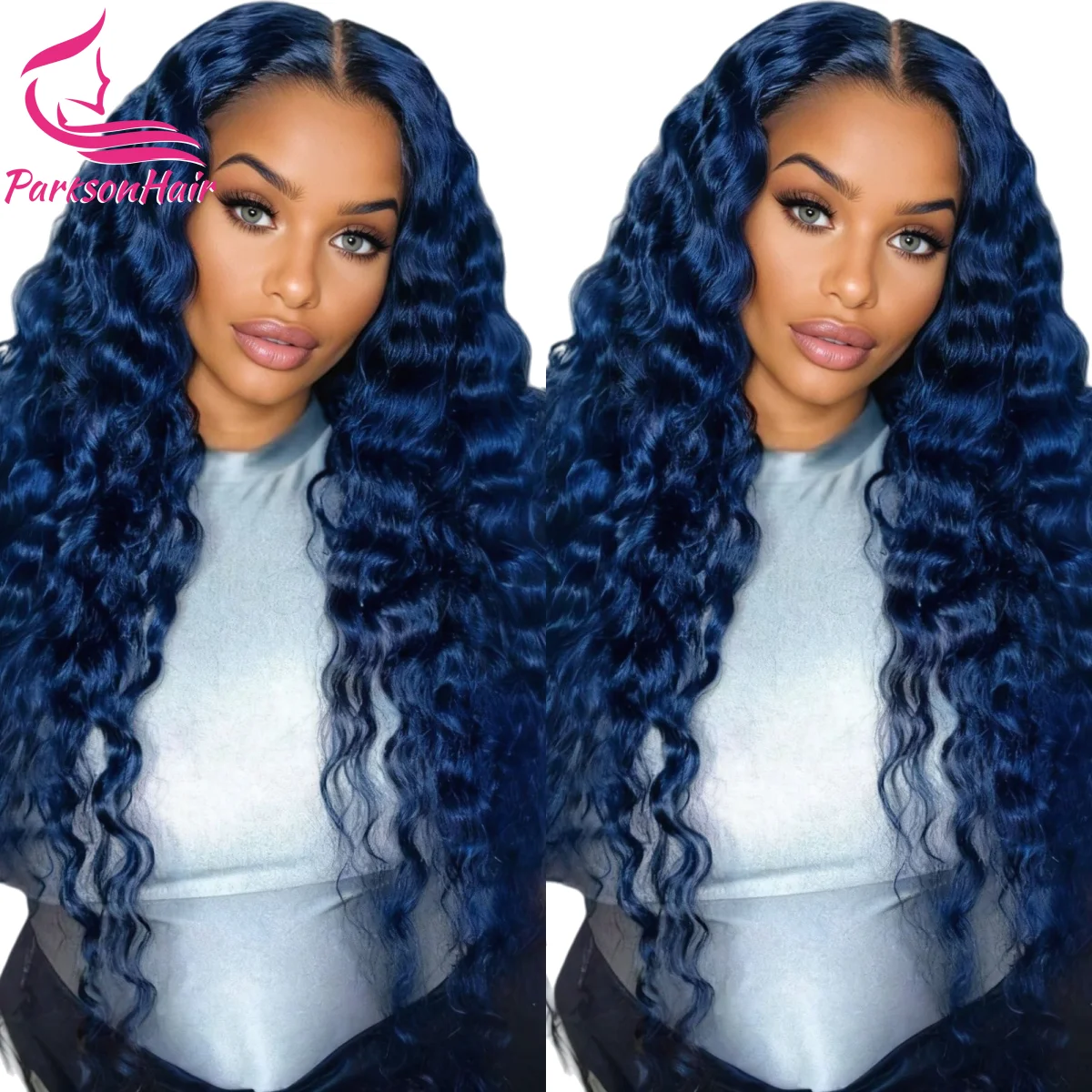 

Парик из натуральных волос 13x6, цвет «полуночный синий», свободные кудри, с предварительно выщипанной линией роста, темно-синий парик с кружевной передней частью, плотность 250%, парик с кружевной передней частью 13x4 для женщин