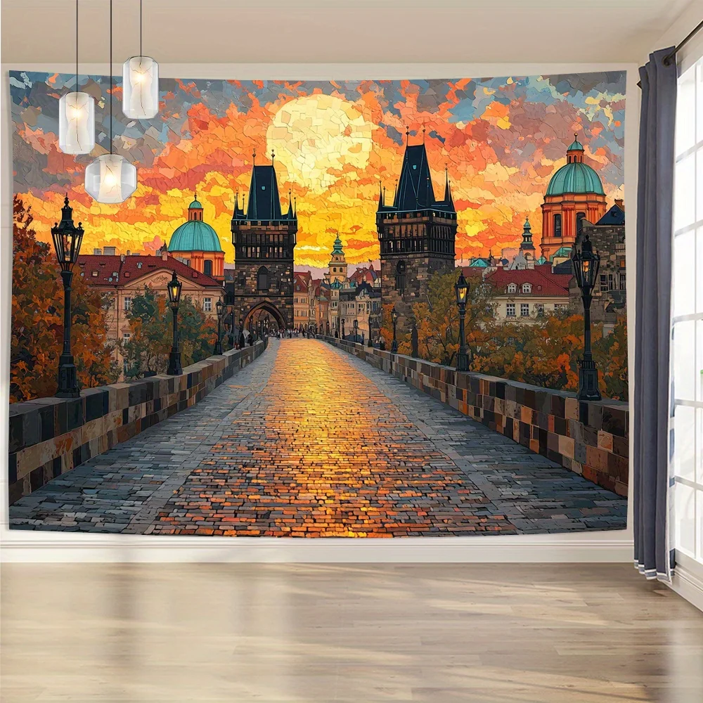 urban landscape Prague Digital printing polyester wall hanging tapestry decorative Living room bedrooms Office background gift