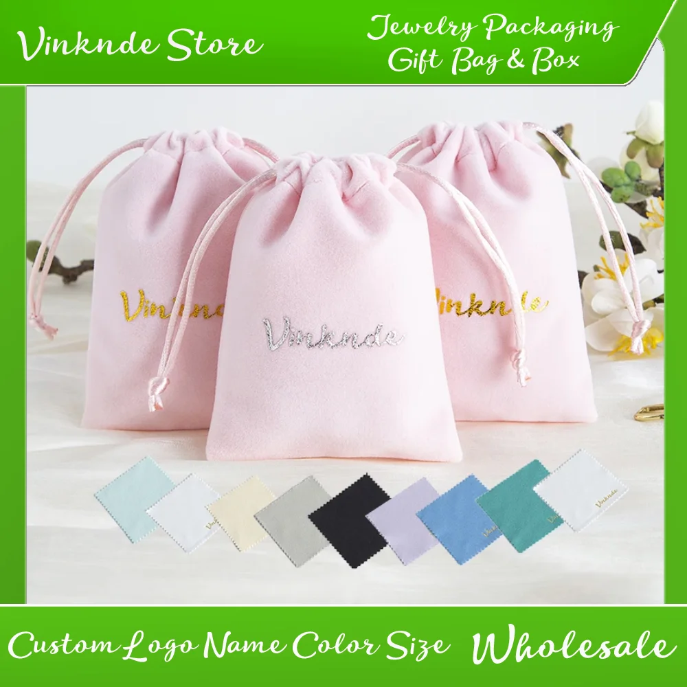 

Custom Logo Bulk Pink Thick Velvet Plush Drawstring Bag Jewelry Earrings Ring Lipstick Storage Bags Digital Equipment Dust Pouch