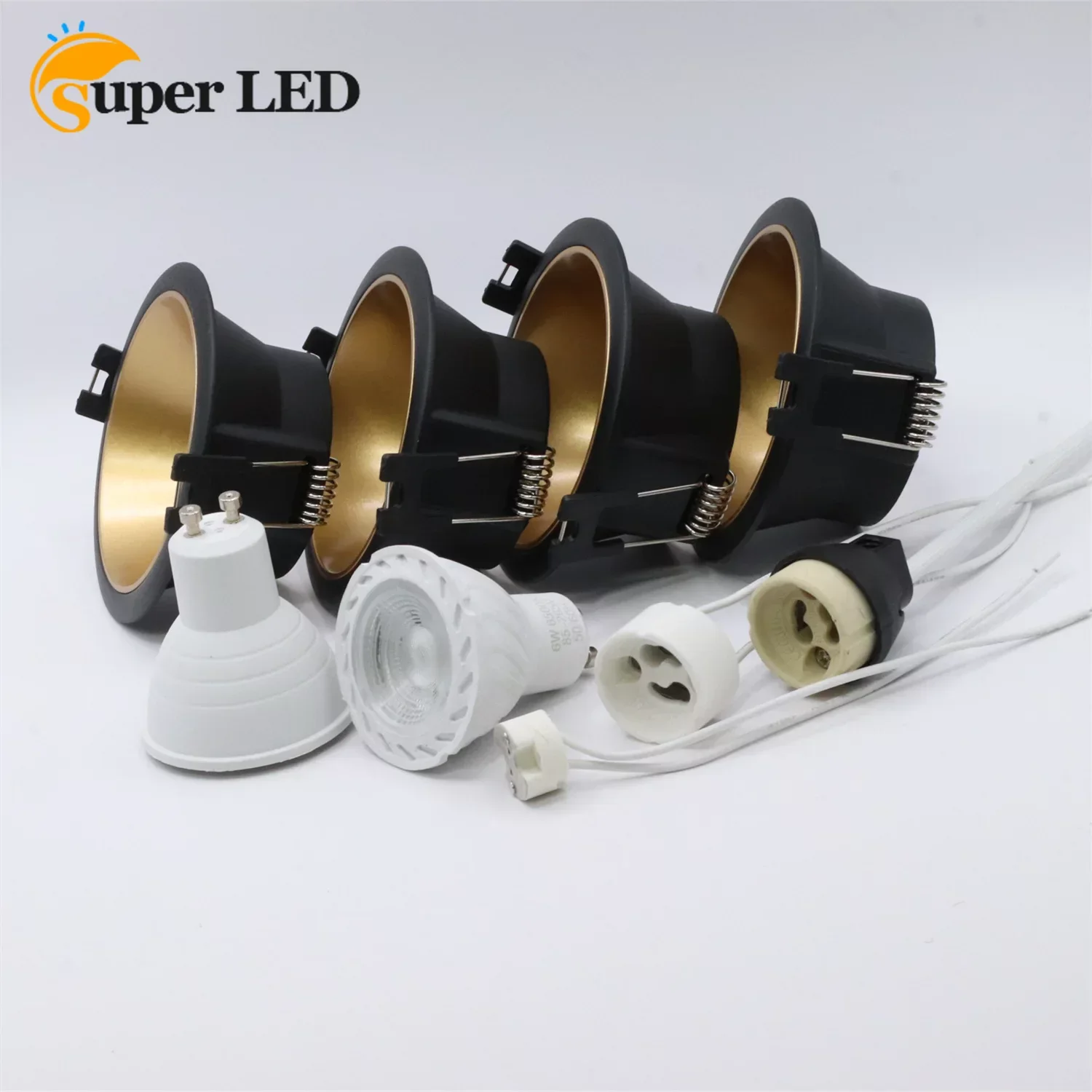 Decorative White Black Ceiling Downlight GU10 Round Recessed Spotlight Led Cut Hole 75mm with plug bulb