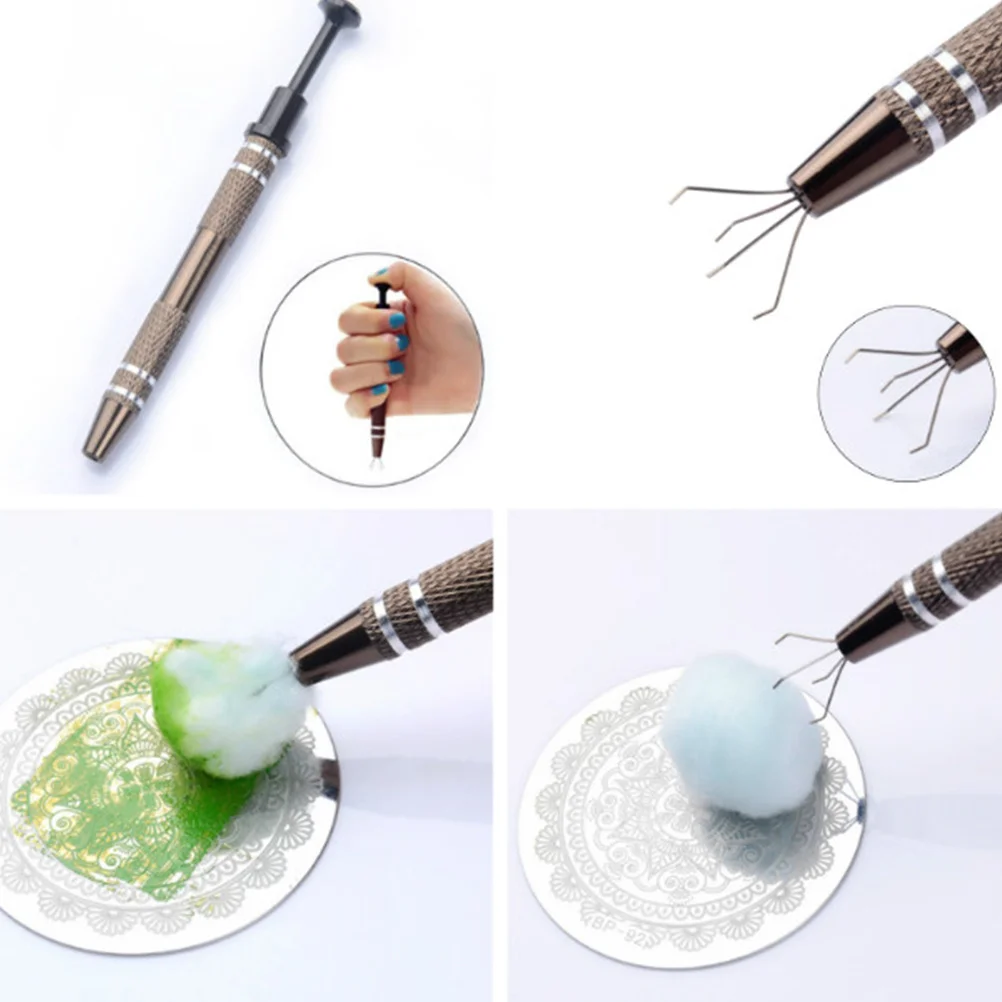 2 قطعة قلم القطن مخلب مانيكير مع مقبض منقوش تصميم عدم الانزلاق لمسمار الفن إزالة طلاء الأظافر حامل كرة قطنية أداة لصالون #2