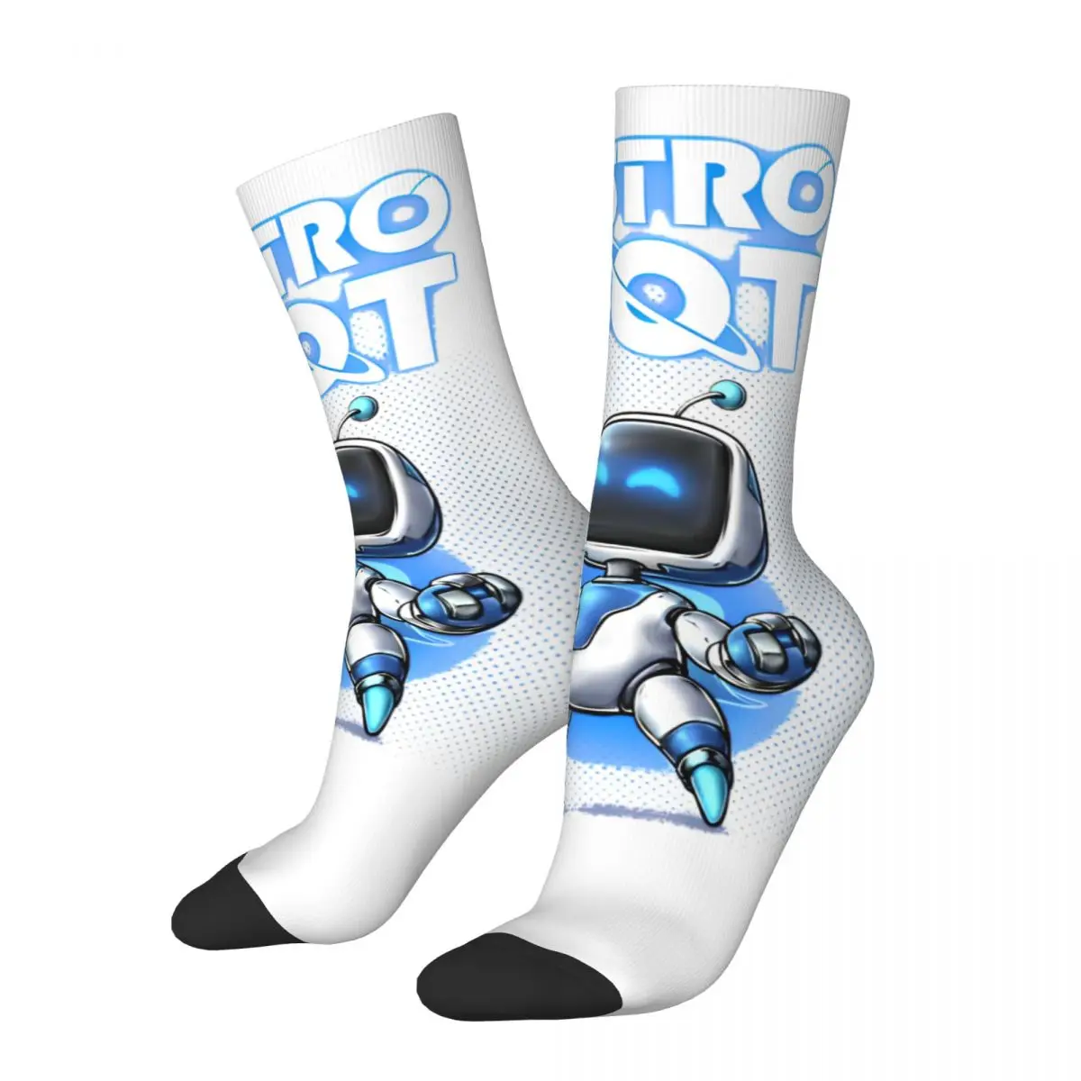 Funny ASTRO BOT Robot Sports Socks Video Game Polyester Long Socks for Unisex Sweat Absorbing