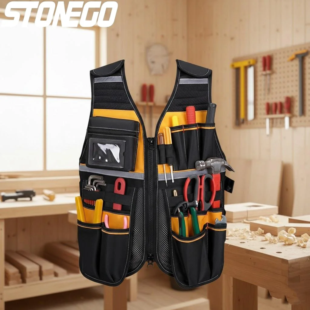 

Breathable Reflective Safety Jacket Multi Pocket Storage Vest for Construction Gardening Auto Repair Tools