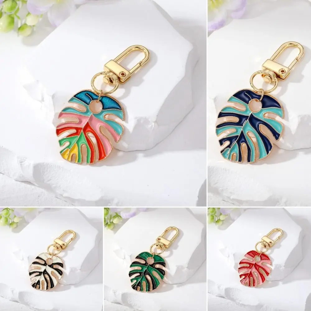 Trendy Leaf Style Oil Dropflat Keychain Colorful Leaf Metal Oil Dropflat Metal Pendant Creative Cute Girls Gifts