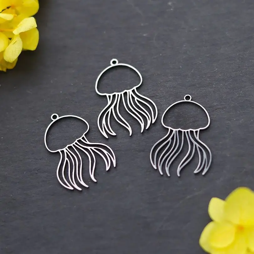 3pcs/lot Marine Jellyfish Art Line diy Charms Stainless Steel Pendant Handmade Tassel Earrings Bracelets Jewelry Making Findings