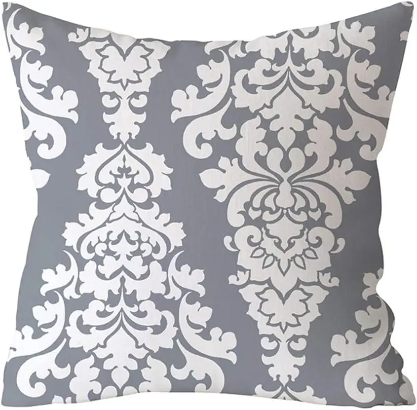 4pcs Gray White Damask Floral Mandala Pillow Covers Polyester Cushion Cases Elegant Vintage Print Throw Pillowcase Set for Sofa