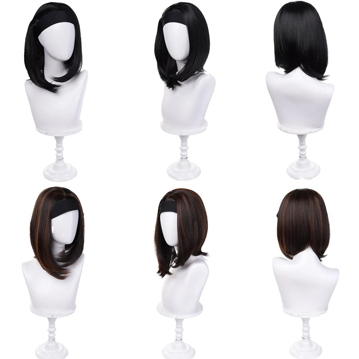 شعر مستعار صناعي أسود على شكل عصابة رأس للمرأة الأفريقية شعر مستعار قصير مستقيم 16 بوصة أسود مقاوم للحرارة #5