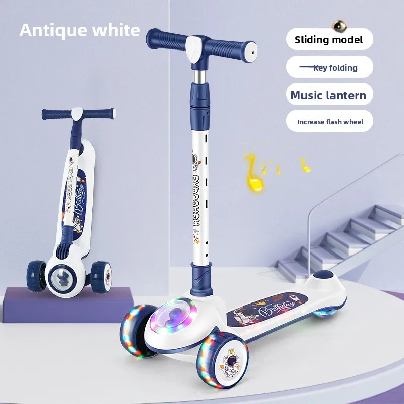 Space Themed Foldable Kids Scooter Ages One Fourteen Three Wheel Flashing Lights Three Wheeled Scooter Children's Scooter