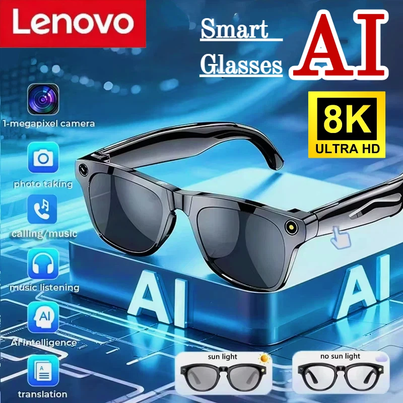 Lenovo Smart 8K AI Glasses With 100mp Camera Chat Gpt Touch Sport Sunglasses Bluetooth Calling Music Player For Men Women Gift