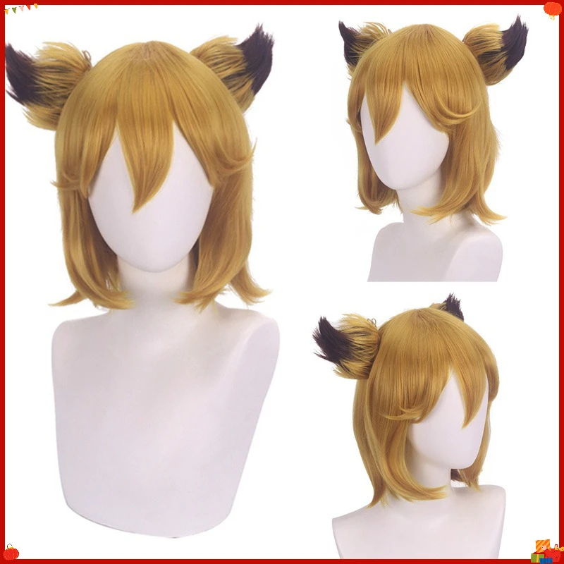 Mi-Ku Fox Inspired Yellow Gradient Synthetic Cosplay Wig with Air Bangs Heat Resistant Fiber Party Halloween Anime Hair