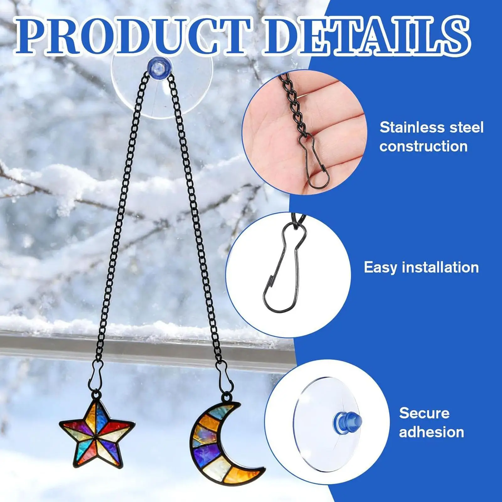 Sunshine Catcher Hanging Chains with Suction Cups 50 Cm Stainless Chain Easy Installation for Window Ornaments