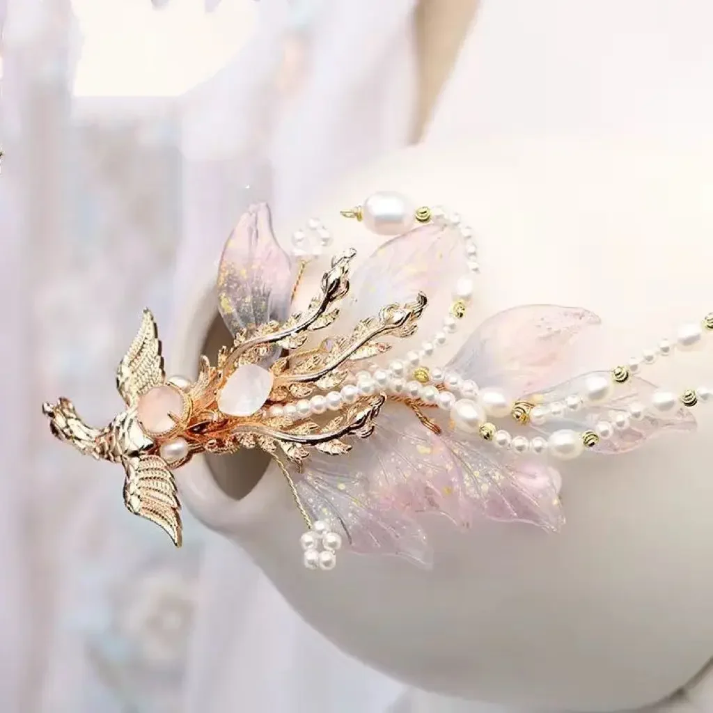 عصا شعر نسائية طويلة بشرابة من اللؤلؤ فينيكس، أغطية رأس هانفو