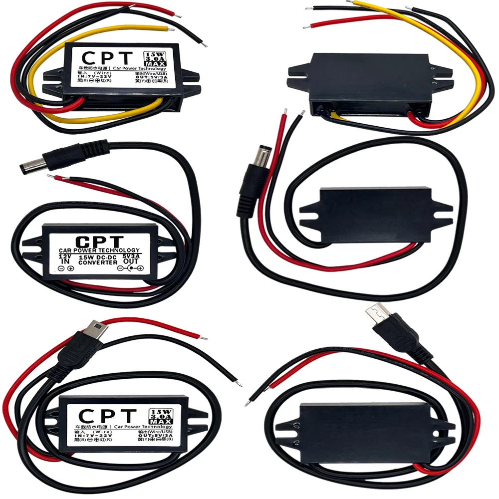 DC-DC Step Down Buck Converter Power Supply Module 12V to 5V 3A 15W for Car Male Female USB Mini USB Micro USB Adapter