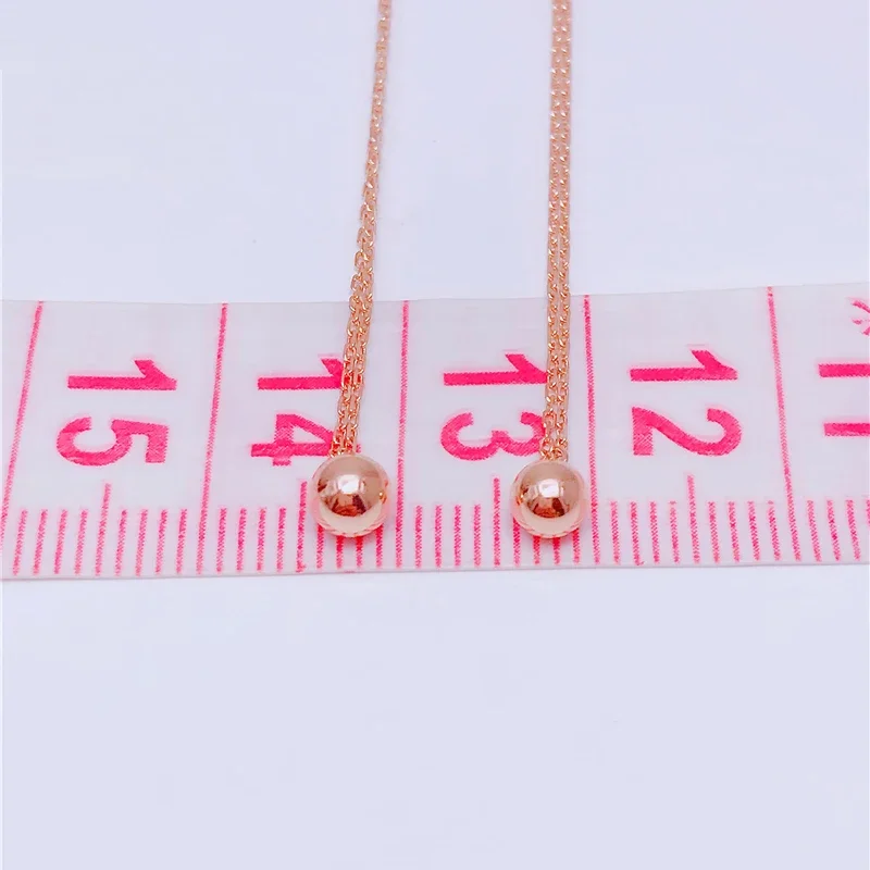 Classic Simplicity Round Glossy Bead Copper Plated Rose Gold Long Earings Double Chains Earrings for Women Party Jewelry