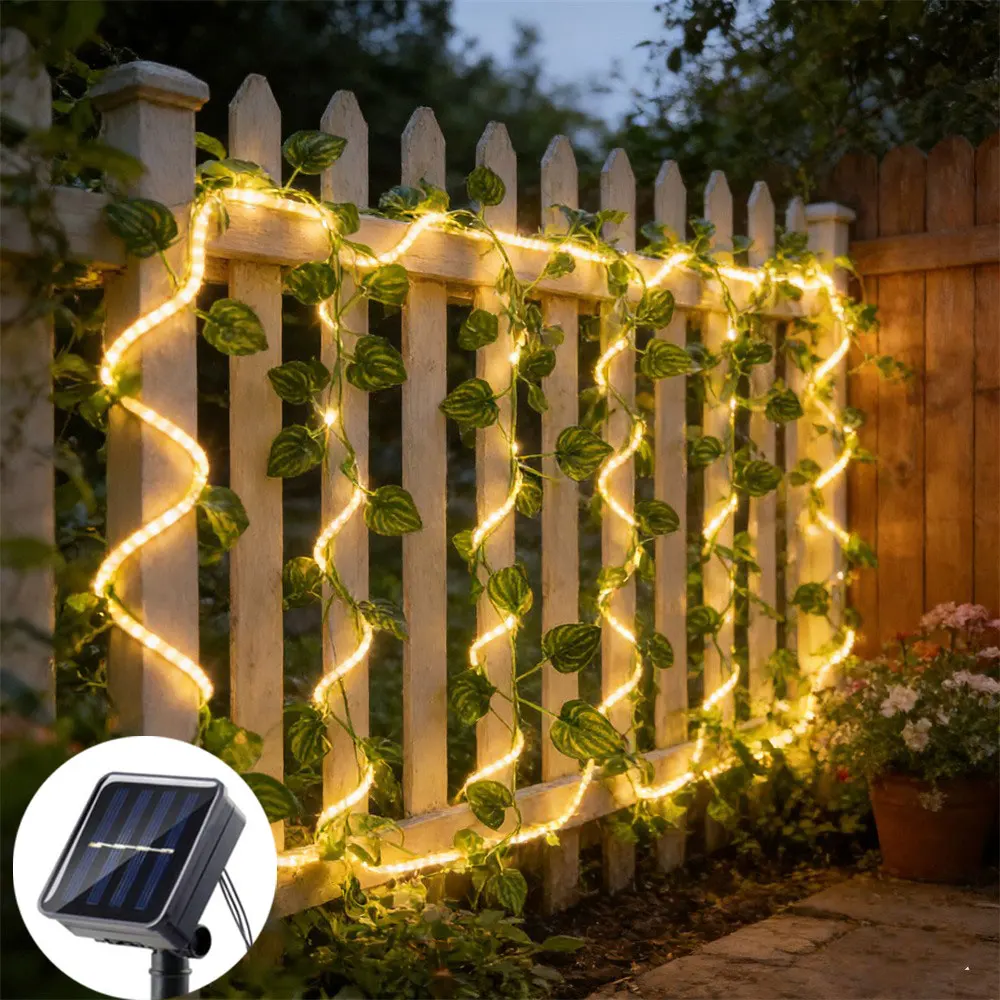 

Fairy Lights Solar Lights Green Rattan Leaf Outdoor Garland 10M/5M/2M Solar Lamp Christmas Garden Wedding Party Decoration