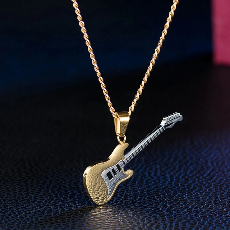 Gitarre Instrument Anhänger Titan Stahl Männer Frauen Personalisierte Mode Halsketten Boutique Schmuck Musik Party Geburtstag Geschenk – Detail 3